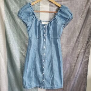 American‎ Threads Denim Milkmaid Button Down Mini Dress XS 90s babydoll